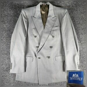 VTG Stafford Double Breasted Wool Blend Blazer Men's 44L Gray Peak Lapel USA